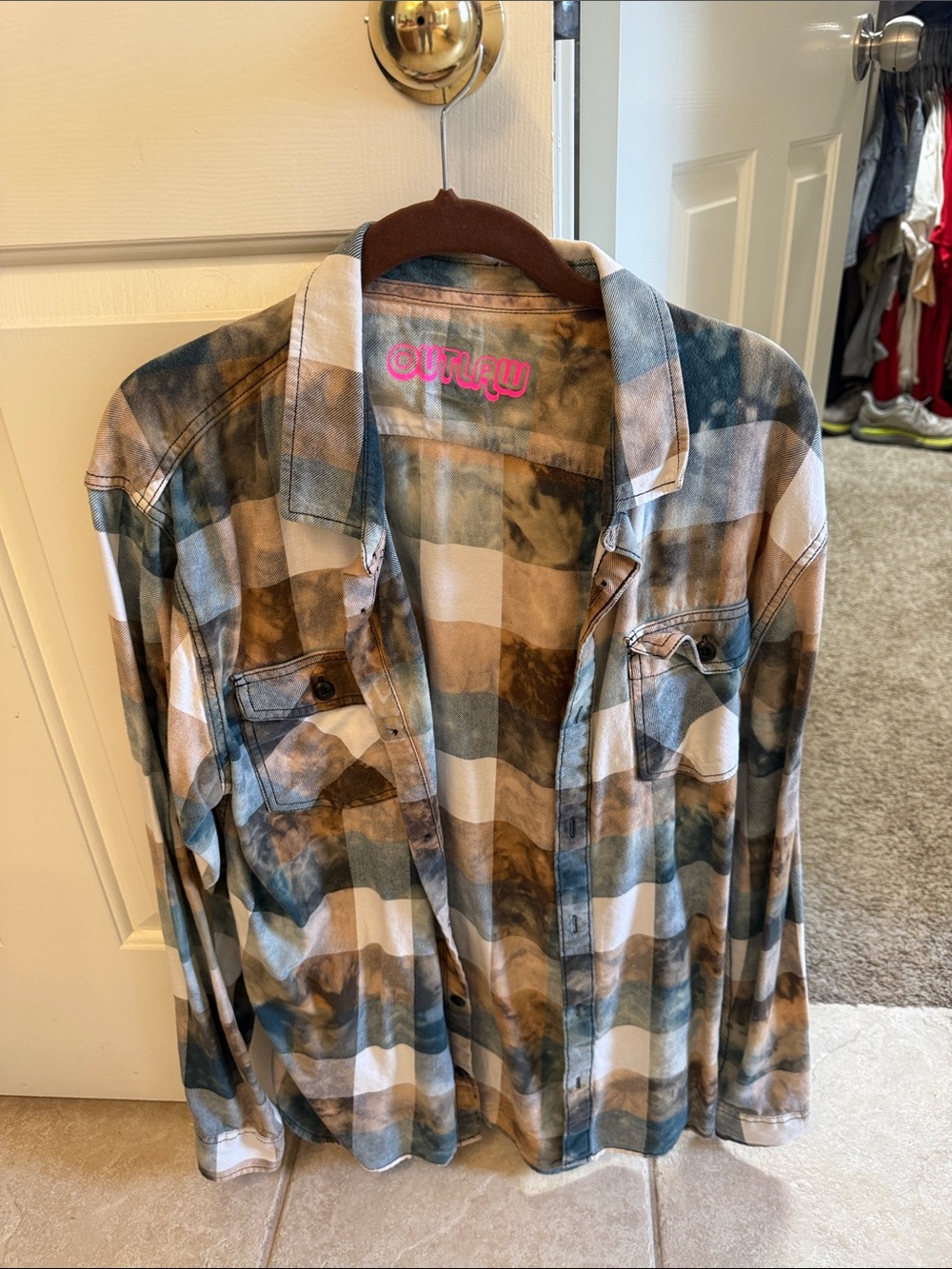 Unisex oversized  Blue & Brown Plaid Button-Up Shirt